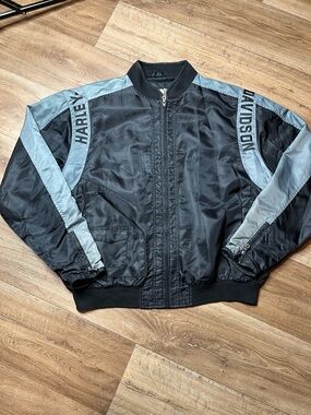 Harley Davidson Bomber Jacket Mens Windbreaker Black and Gray XXL